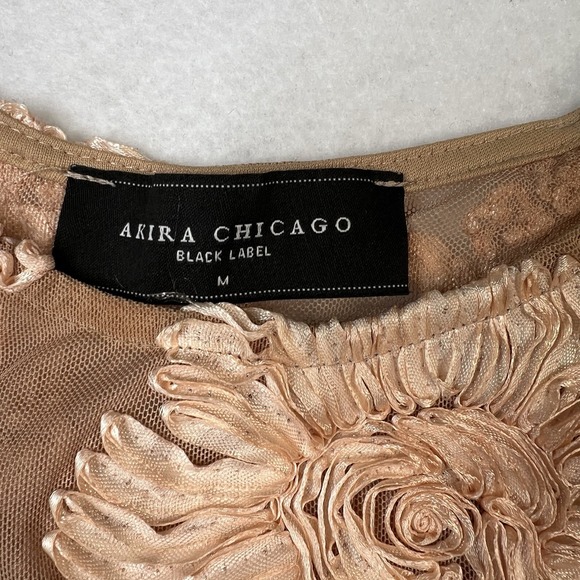 Akira Chicago Black Label Floral Applique Sheer Short Sleeve Bodysuit Sz Sm Nude - Picture 3 of 12